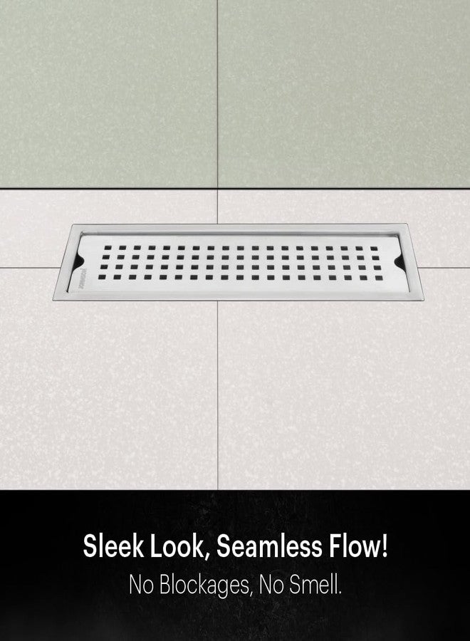 Johnson Bathrooms Johnson Sigma 4x12 inches Rectangle Shower Drain Channel | SS304 Grade Vertical Water Drain Channel| Floor Drain for Bathroom with Cockroach Trap | 2 Year Warranty (T3391C0 - Stainless Steel) - Image 3